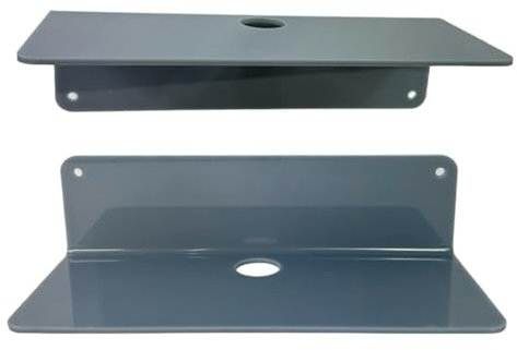 Acrylic Floating Shelves Set of 2, Versatile Small Shelf for Router CDs Book Picture Plant Security Cameras Speaker No Drill Floating Shelf with Cable Clips Adhesive or Drill Installation (Grey)