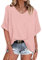 WNEEDU Tee Shirt Oversize Femme Col V été Haut Femme Manches Courtes Chemisier Top été Décontractée Léger et Aéré Grande Taille Rose Clair XL