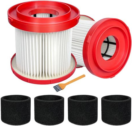 Kerneed Vakuumfilter, kompatibel mit Milwaukee M18/M12/M18 Fuel Nass-/Trockensauger, 2x4 HEPA-Filter mit Schaumstoffhülsen und Bürste