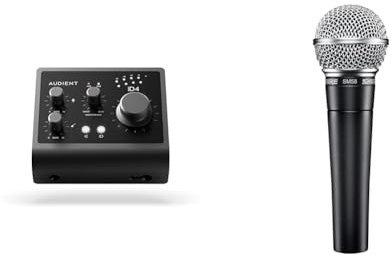 Audient Audio Interface iD4 MKII, Class A Console Microphone Preamp & Shure SM58-LC Cardioid Dynamic Vocal Microphone with Pneumatic Shock Mount, Spherical Mesh Grille
