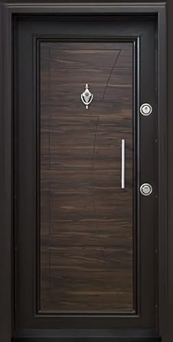 Porta blindata Portone Blindato Porta Ingresso 90x200 con Spioncino Serratura Marrone Scuro PL62 (interna sinistra)