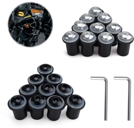 WJUAN 20 Pièces Vis Carenage Moto, M5 x 16mm, avec clé de Montage, Équipés d'un Anneau en Caoutchouc, vis Fixation Carenage, Adaptés aux Pare-Brise de Motos, Scooters