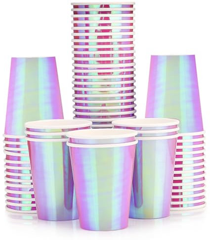 Iridescent Purple Paper Cups 10 oz [38 pack] Disposable Coffee Cups for Hot and Cold Drinks Tea Water Milk Juice Colorful Rainbow pick Holographic Cup Picnic Home Party Birthday Wedding Anniversary