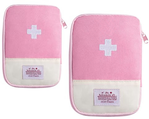 YqsIbth Travel Mini First Aid Pouch, 2 Pack Medicine Bag, Drug Pack Storage Bag Empty Small First Aid Kit for Sports Camping Hiking Outdoor Activities Emergency(Pink)