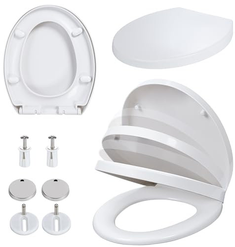 Asato WC Sitz mit Absenkautomatik | Absenkbarer Toilettendeckel Weiß O Form | Klositz mit Verstellbaren Scharnieren | bis 150 kg Belastbar | Einfache Montage