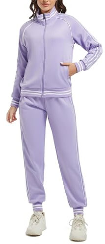 ANOTWENER Damen Trainingsanzug Set Gestreiftem Jogginganzug Sportanzug Zweiteiler Freizeitanzug mit Taschen JW-3004-M