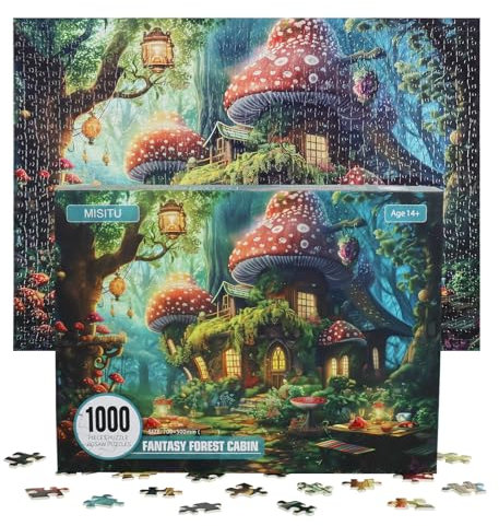MISITU Puzzle 1000 Teile für Erwachsene Pilzhaus im Zauberwald Weihnachtspuzzle 70 x 50cm