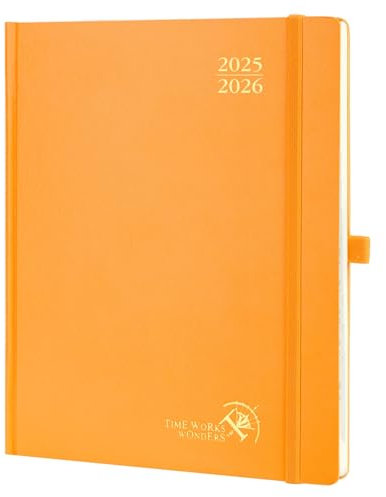 POPRUN Kalender 2025 2026 Buchkalender Hardcover, ca. A4 (26,5 x 21,5 cm), 17-Monate-Terminplaner (Aug.2025-Dez.2026), Wochenplaner 1 Woche 2 Seite mit Zertifiziertem Papier - Orange