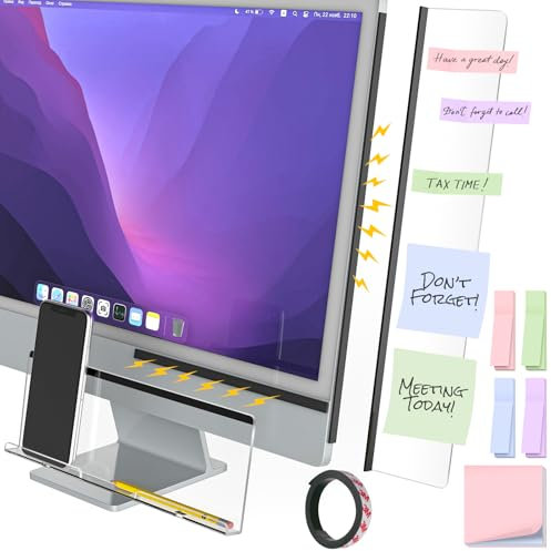 NiHome 2-Pack Magnetic Acrylic Monitor Memo Boards with Sticky Notes for Home & Office, Side and Bottom Panels with Phone Holder and Charging Holes, Transparent Organizer for Notes, To-Do Lists & More