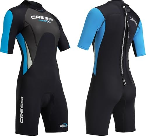 CRESSI Med X Lady Shorty Wetsuit Black/Light Blue/Grey 2.5mm 2XL/6 - Kurzer Neoprenanzug für Damen aus 2,5 mm Hochelastischem, Schwarz/Hellblau/Grau, 2XL/6
