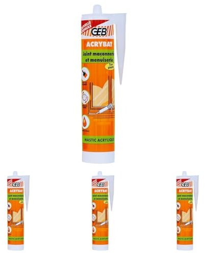 GEB ACRYBAT mastic acrylique à base d'eau pour l'étanchéité entre maçonnerie et menuiserie. Adhère sur le béton, ciment, bois, métal… Peut se peindre. Sans odeur, séchage rapide - 310ml - Ton pierre