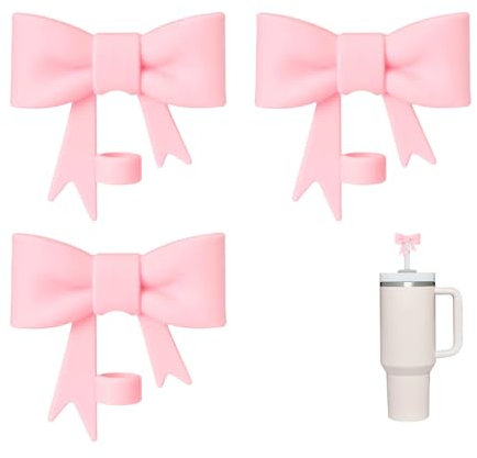 3 Pcs Pink Bow Straw Covers Cap for Stanley Cup, Silicone Cap, Dust-Proof Reusable Protector Sleeve