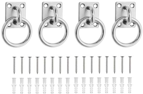 FINELYCR 4 Pièces Plaques Œil Acier Inoxydable, Œillet 0,5 mm Fixation Plafond Acier Inox 304, Carré Anneaux de Fixation Cheval, avec 16 Vis et Tube D'expansion, pour vcuries, Navires, Machines