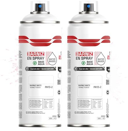 Etrexonline Pintura Spray Ecológica 400ml - Base Agua, Sin Olor - Para Muebles, Metal, Plástico y Madera - Colores Vivos y Permanentes, Cobertura Uniforme - Barniz Mate, 2 unidades