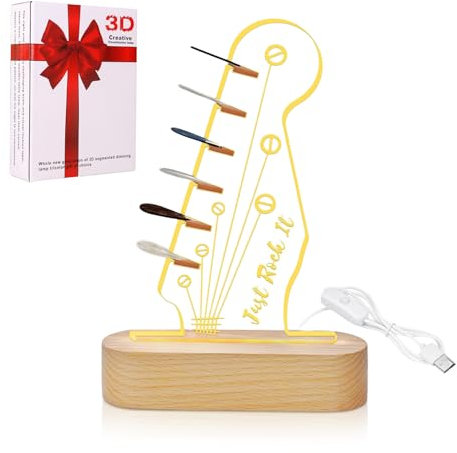 Light Up Gitarren-Pick-Halter (ohne Plektren) Acryl E-Gitarre Kopfplatte geformt Pick-Halter mit hölzernen Basis für Picks Lagerung und Anzeige Geschenk für Gitarristen Gitarrenspieler