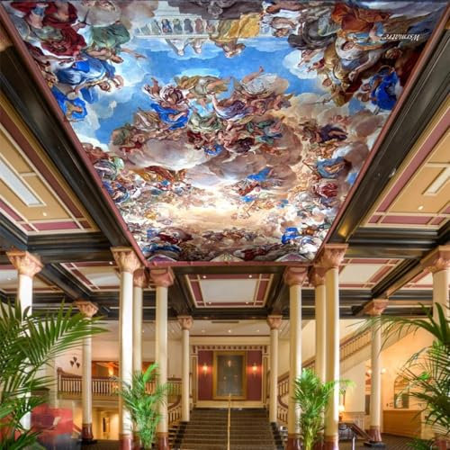 HGFHGD Wandbild 3d Deckentapete Retro blauer Himmel Engel Charakter Wohnzimmer Schlafzimmer Zenit Hintergrund Wanddekoration Kunst Aufkleber