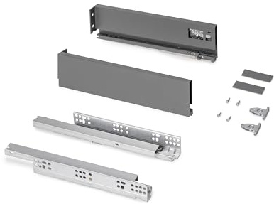 Emuca - Schubladen-Kit für Küche und Bad, Höhe 131mm, Tiefe 350mm, 30 Kg, sanftes Schließen, Panels nicht enthalten, Stahl, Anthrazitgrau