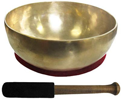Therapeutische UNIVERSAL KLANGSCHALE ca. 350-400g 11-13cm Handarbeit Nepal 3-tlg Klangmassage Set Klangtherapie + Entspannung + Meditation mit Kissen + Klöppel. 70221-1