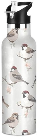 Botella de agua reutilizable a prueba de fugas, sin BPA, con pajilla, aislamiento de doble pared para gimnasio y deportes