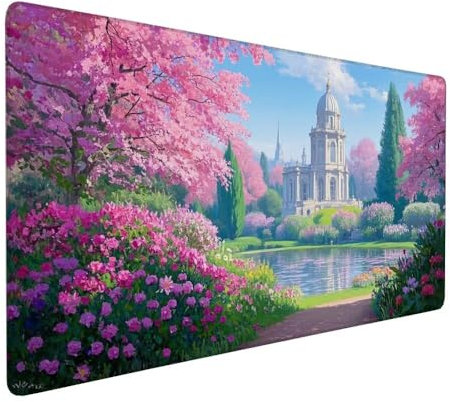 Tapis de Souris Rose 900 x 300 x 3 mm Tapis de Souris xxl Jardin Base Antidérapant Étanche Caoutchouc, Coutures sur Les Bords Haute Précision et Vitesse pour Gamer, Ordinateur, Fourniture Bureau X-617