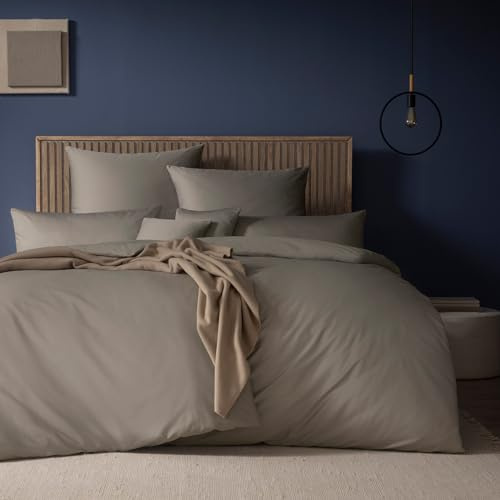 ESTELLA Mako-Satin Bettwäsche Set, 135x200 cm + 80x80 cm, Kiesel | 100% Baumwolle, Deutsche Marke, Garantie Reißverschluss, Moderene Farben
