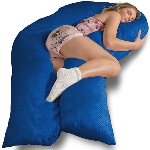 Traumreiter Seitenschläferkissen Visco XXL langes Wendekissen Memory Foam [orthopädisch] + Watte Seite | Schwangerschaftskissen zum Schlafen, Body Pillow Kissen, Komfortkissen mit Bezug Blau Deluxe