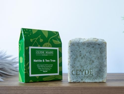 Nettle & Tea Tree Soap Clyde Soaps, Cold Process, Palm Oil & Plastic Free, Eco Gift, UK Handmade Vegan, Cruelty Free, Artisan Soap, Best For Men And Women