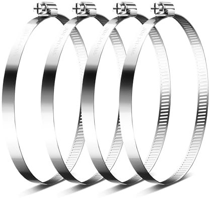 4-Pcs 6 Inch Hose Clamp Adjustable 304 Stainless Steel Pipe Clamp Suitable for Dryer Vent Duct Automotive Duct (4 inch Duct Clamp)