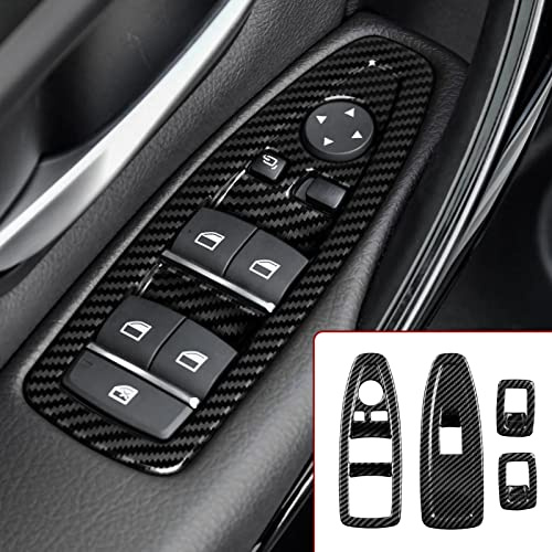 4PCS Auto Fenster Schalter Abdeckung Cover Carbon Fiber Aufkleber ABS Fenstersteuerungsschalter kompatibel mit BMW F30 F34 3GT Zubehör