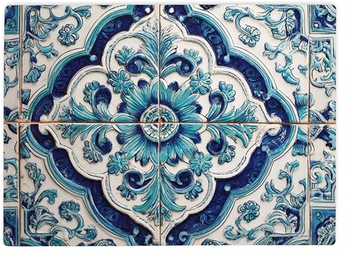 Shopagift Portugeuse Azulejo Blue Tile Glass Chopping Board Large Kitchen Worktop Saver 39cm x 28cm