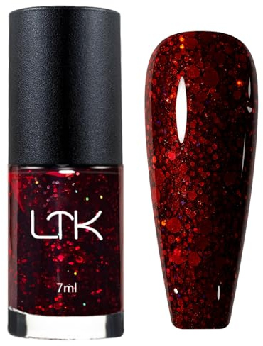 Wine Red Glitter Nail Polish - Sparkly Shimmer Nail Varnish - Glossy Nail Varnish Quick Dry - Shimmer Teal Colour Nail Art Paint For Women Manicure DIY - No UV Lamp Needed