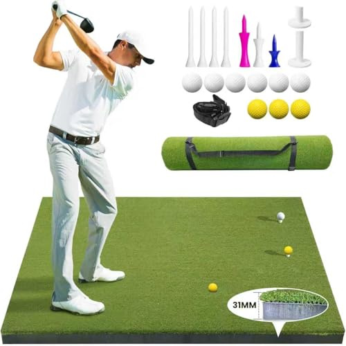 LPALNTYS 5x4ft Golf Hitting Mat, Large Golf Mat, Dual Turf, Fairway & Rough Artificial Grass, Golf Practice Mat Indoor & Outdoor Use, Driving & Chipping Pad with Cushion, Golf Simulator Mat