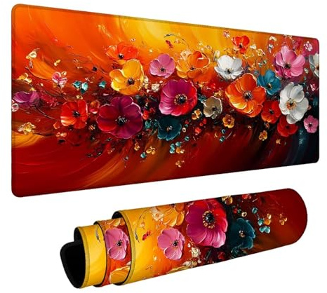 Tapis de Souris Abstrait Étanche Tapis de Souris Gaming avec Antidérapant Base en Caoutchouc Bords Cousus, Mouse Pad Fleur pour PC Portable Clavier Deco Bureau Cadeau Homme 400 x 100 x 3mm FSBD-5906