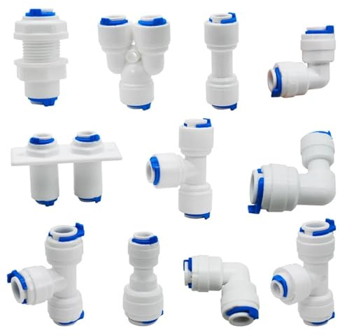 PKNVKZIDK Reverse Osmosis Hose Connection Quick Coupling 1/4 3/8 Stem L Straight Tee RO Water Aquarium Pipe Fitting(DPM 6.35mm-6.35mm)