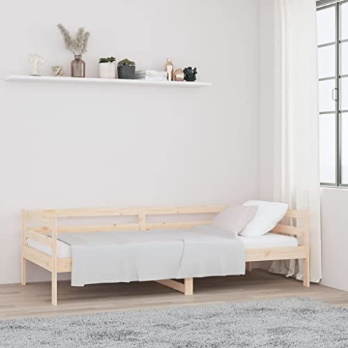 Hoopleep Massivholz Kiefer Tagesbett ohne Matratze, 80x200 cm Schlafsofa mit 3-seitigem Gitter, Vielseitiges Einzelbett für Gästezimmer, Robustes Naturholz Bettgestell