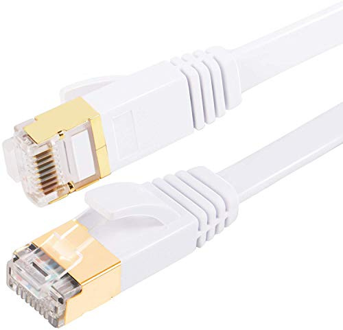 Fumitt Cable Ethernet Cat 8 de alta velocidad, plano, Gigabit RJ45, 40 Gbps, 2000 MHz, para conmutador, router, módem, ordenador portátil, PC (blanco) (blanco, 4 m)