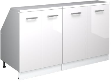 Vicco Küchenschrank für Dachschrägen R-Line, Weiß Hochglanz, 140 cm | 2 Module · Extra Tiefe – 60 cm · Höhenverstellbare Füße · 4 Türen · ✓ Frei kombinierbar