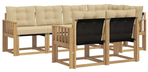 vidaXL Outdoor-Sofagarnitur mit Kissen 7 pcs Weiß und Beige, Moderner Outdoor-Sofa, strapazierfähige Gartenmöbel, Lounge für Terrasse, Komfortables Sitz-Set