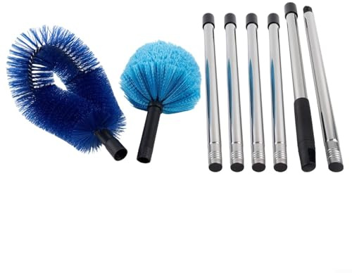 Ceiling Broom with Extendable Pole, Stainless Steel Telescopic Long Handle for High Walls and Corners, Adjustable Remover for Garage, Patio and Indoor Cleaning(A)