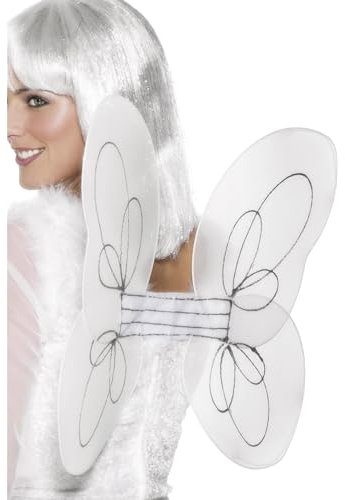 Smiffys Alas de ángel con brillantina, blancas y plateadas, 50x30cm/20x12in Halloween