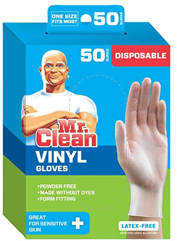 Mr Clean Latex Free Vinyl Disposable Cleaning Gloves With Beaded Cuff (50 Count)