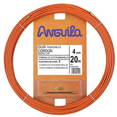 Anguila| Guía Pasacables | Terminales Intercambiables | Cordón de Acero + Propileno | Color Naranja | Diámetro 4mm | 20 metros