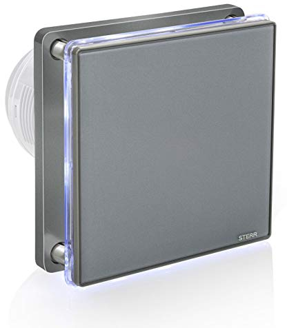 STERR Grey Bathroom Fan 100 mm with LED + Timer - Bathroom Fan - Glass Front - Modern Look - BFS100LT-G - 10 W
