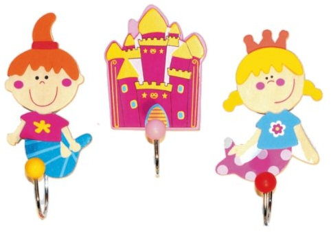 alles-meine.de GmbH 1 Stück - Garderobe - Garderobehaken - Kleiderhaken - für Kinder aus Holz u. Metall - Prinzessin/Kindergarderobe