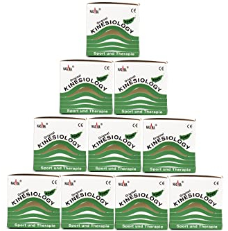 Nasara Original Kinesiologie Physio Tape für Sport und Medizin, Rollengröße 5cm x 5m, 10 Rollen, Grün