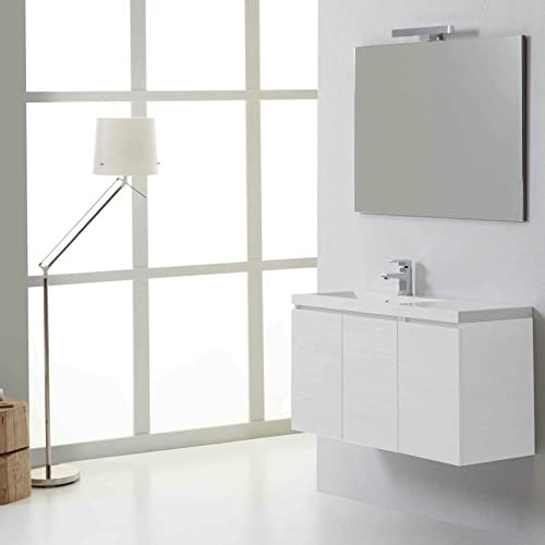 Kiamami Valentina Mobile bagno sospeso 90cm 3 ante bianco foresta