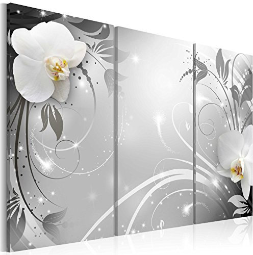 murando - Wandbilder XXL 120x80 cm Vlies Leinwandbild 3 Teilig Kunstdruck modern Wandbilder XXL Wanddekoration Design Wand Bild - Blumen Orchidee Ornament b-A-0071-b-g