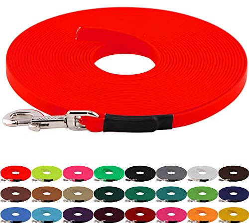 LENNIE BioThane Schleppleine, 13mm, Hunde 15-25kg, 25m lang, ohne Handschlaufe, Neon-Orange, genäht