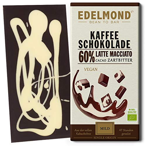 Edelmond Bio Schokolade Latte Macchiato, Low Cadmium, Kakao & Kaffee | Kakaobohnen und Kaffeebohnen zusammen gewalzt, ohne künstliche Aromen, aus Direkthandel