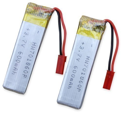 YUNIQUE GREEN-CLEAN-POWER - Rechargeable Lipo Battery 3.7V 600mAh for RC Drones | Compatible with UDI U817, WLtoys V959, Syma X5C, JJRC | 2 Pieces | 65X17X8 mm - 17,5 gr, Silver